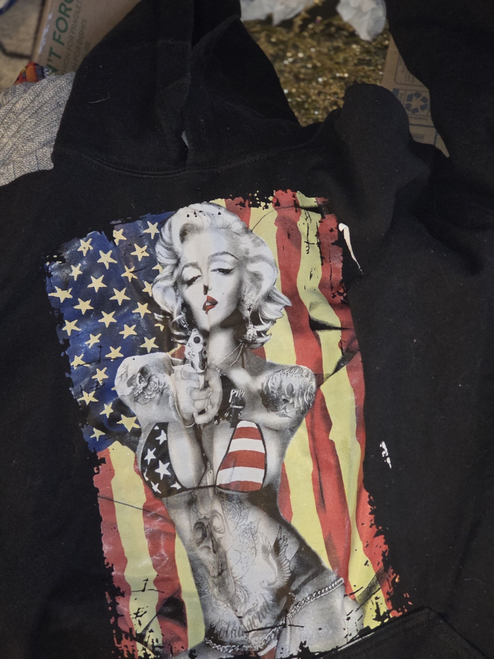 Gildan Black Hoodie with Red and Yellow Graphic